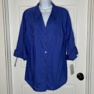 Croft & Barrow Women's Bright Blue Button-Up Shirt with 3/4 Sleeves - 2X NWT